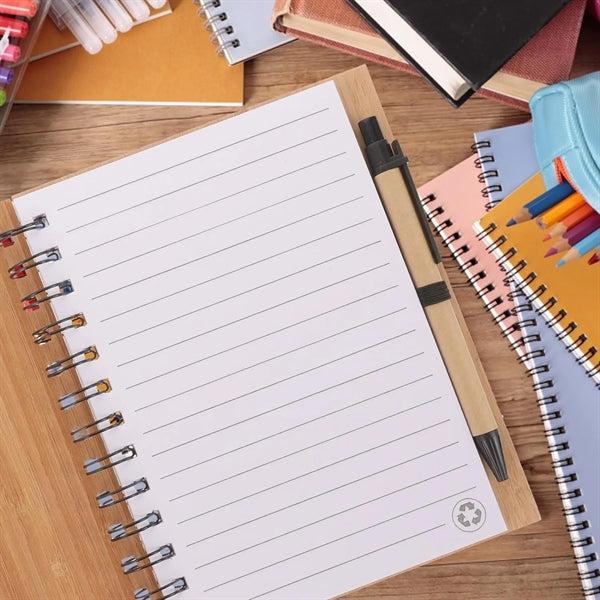 Eco-Friendly Natural Bamboo Cover Notebook With A Pen