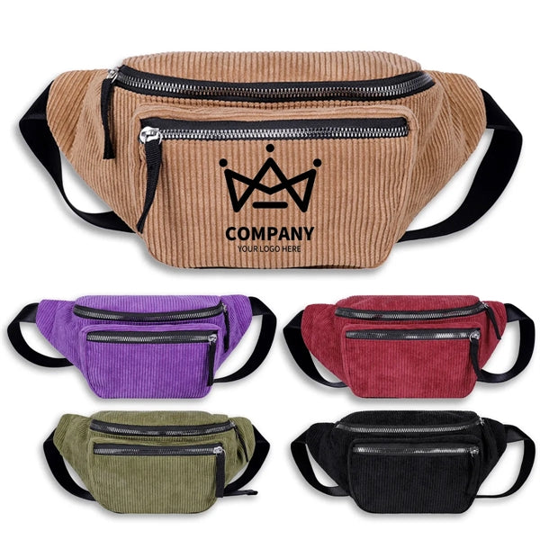 Corduroy Adjustable Strap Waist Bag for Travel Sports