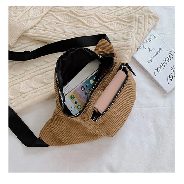Corduroy Adjustable Strap Waist Bag for Travel Sports