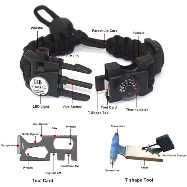 Sports Paracord Bracelet Adjustable with 20 Emergency Tools