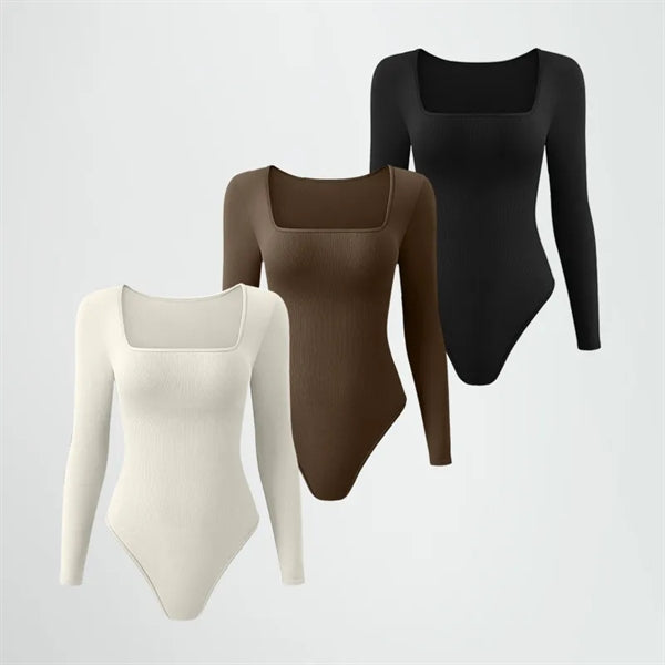 Women's Square Neck Long Sleeve Tops Bodysuit