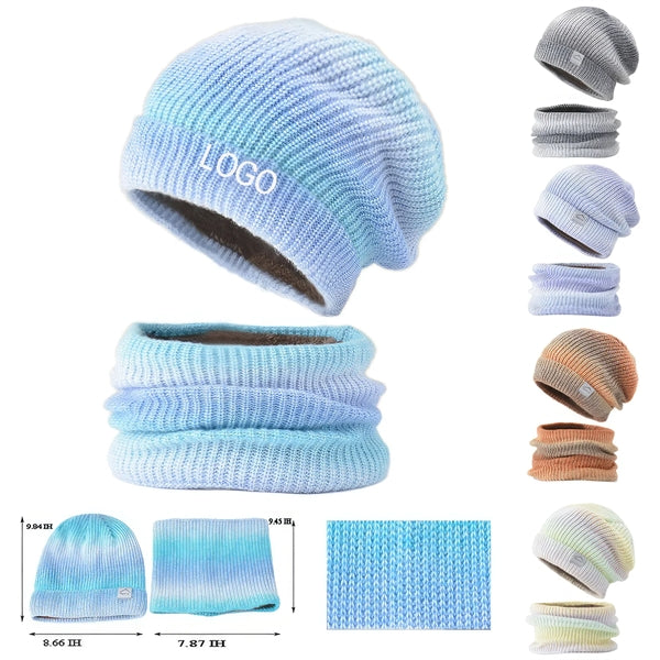 Knit Pom Beanie Scarf Set Winter Ski Hat