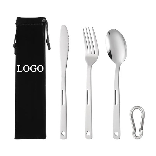 Stainless Steel Utility Cutlery Set with pouch / Carabiner