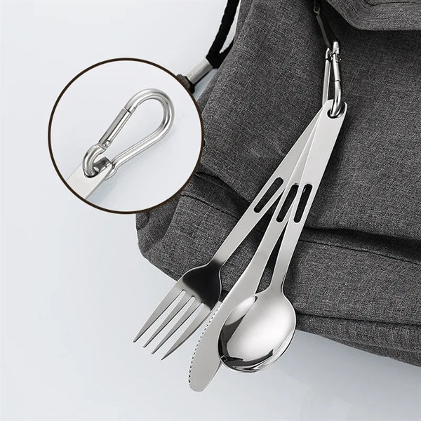 Stainless Steel Utility Cutlery Set with pouch / Carabiner