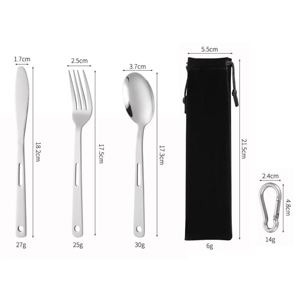 Stainless Steel Utility Cutlery Set with pouch / Carabiner