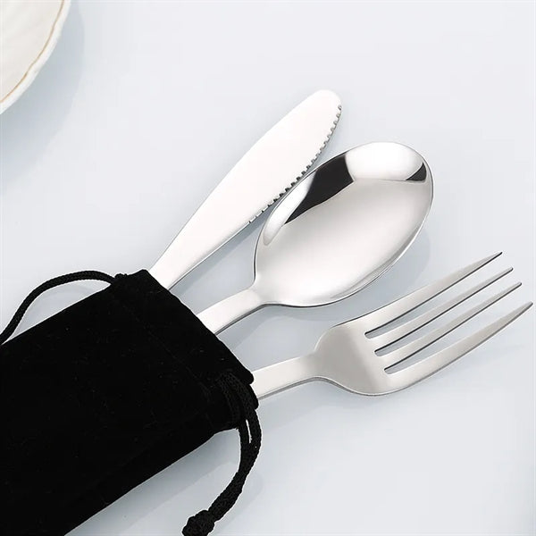 Stainless Steel Utility Cutlery Set with pouch / Carabiner