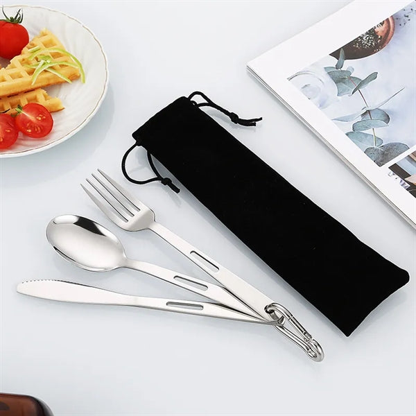 Stainless Steel Utility Cutlery Set with pouch / Carabiner