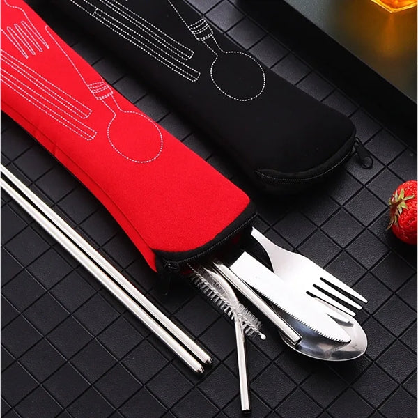 Stainless Steel Cutlery Set w/Neoprene Bag (7 Piece Set)