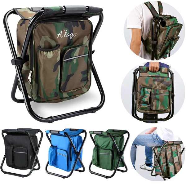 Folding Camping Stool Backpack with Cooler Insulated Bag