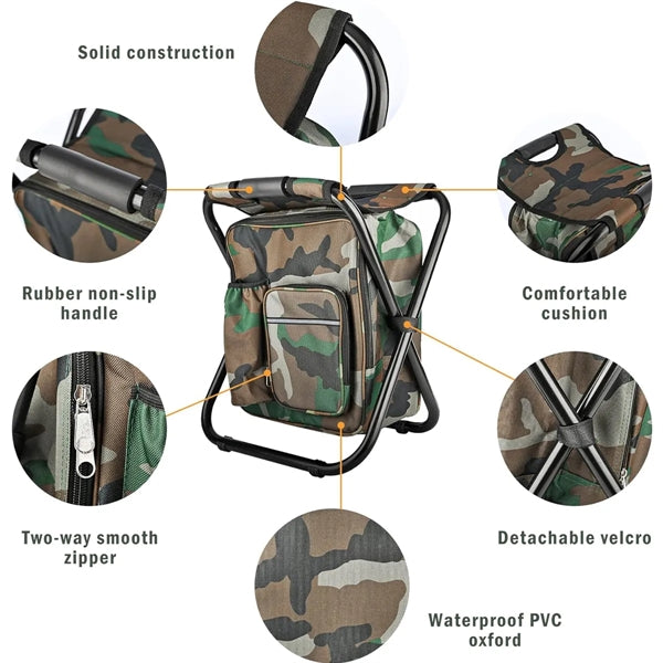 Folding Camping Stool Backpack with Cooler Insulated Bag
