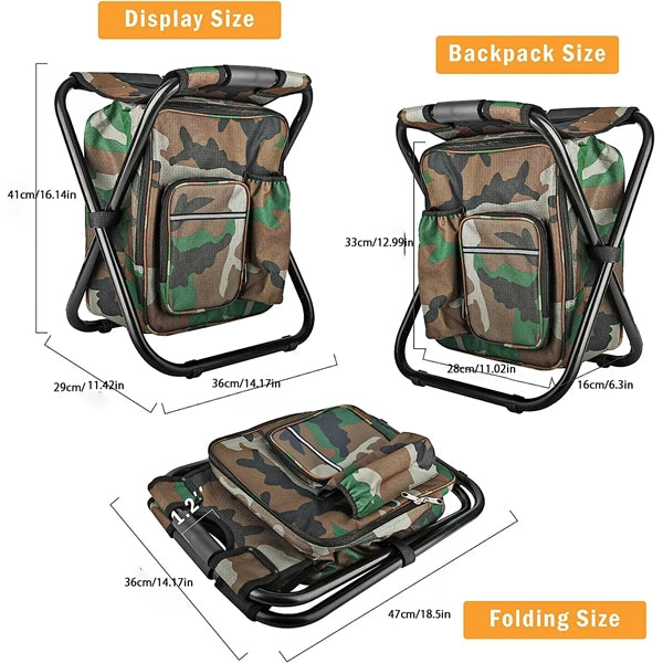 Folding Camping Stool Backpack with Cooler Insulated Bag