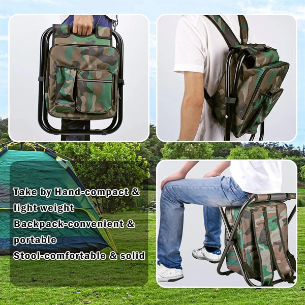 Folding Camping Stool Backpack with Cooler Insulated Bag
