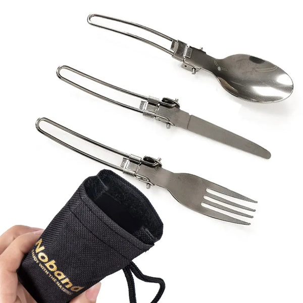 3pcs Stainless Steel Foldable Flatware Utensil Set W/pouch