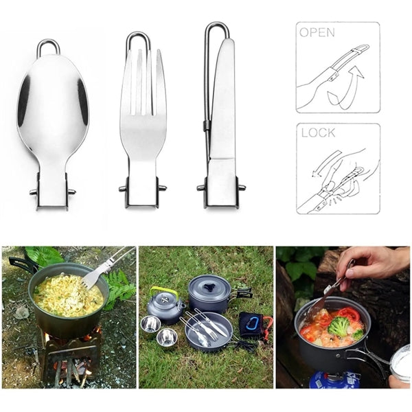 3pcs Stainless Steel Foldable Flatware Utensil Set W/pouch
