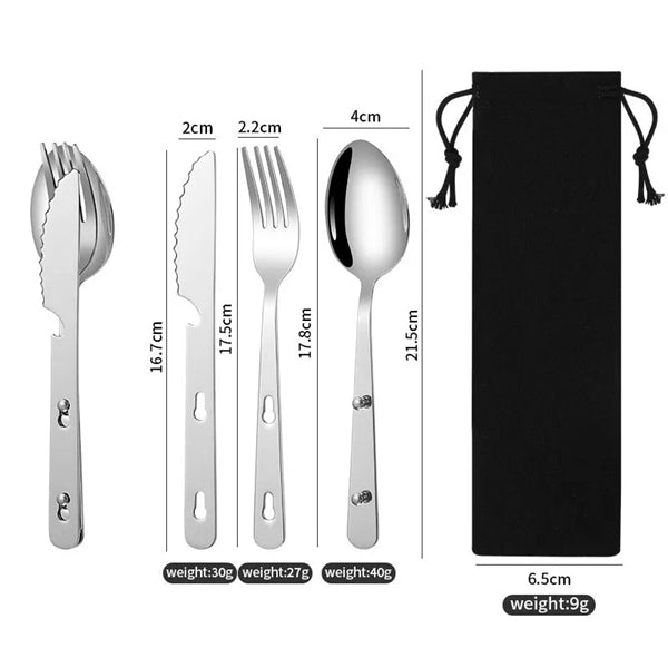 4-in-1 Stainless Steel Camping Utensils W/pouch