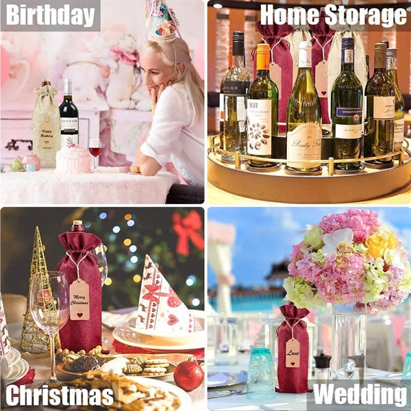 Burlap Wine Bags with Drawstring