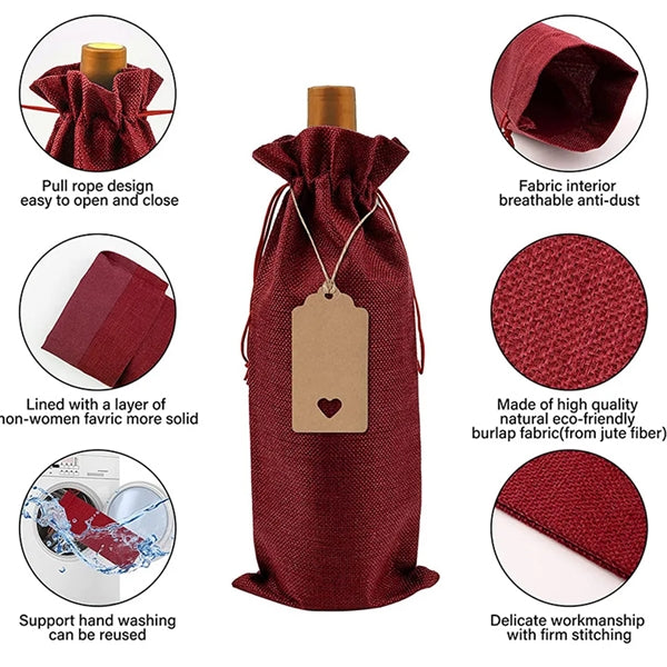 Burlap Wine Bags with Drawstring