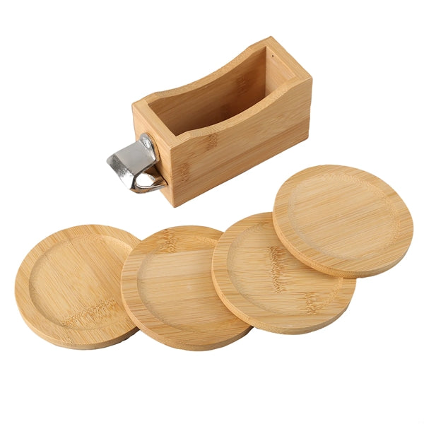 Bamboo Coaster Set With Bottle Opener