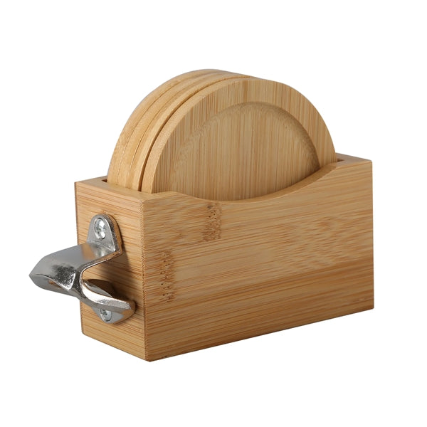 Bamboo Coaster Set With Bottle Opener