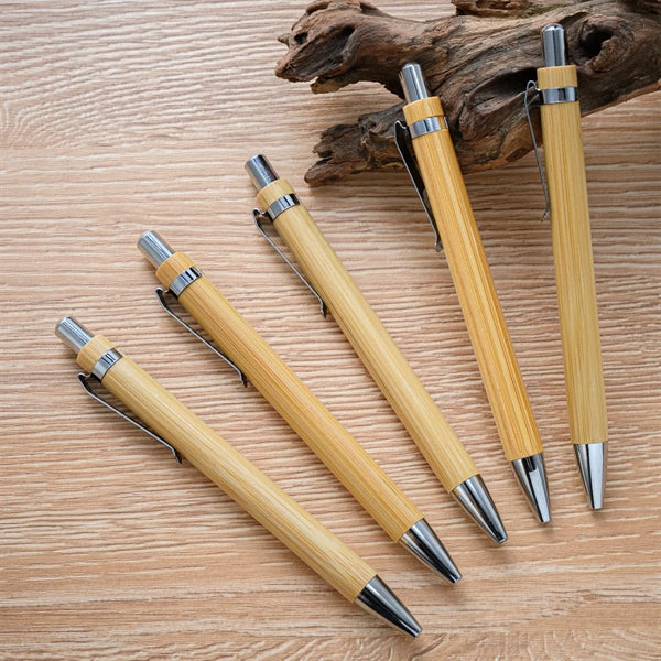 Metal Hook Bamboo Wood Barrel Touch Tip Ballpoint Pen