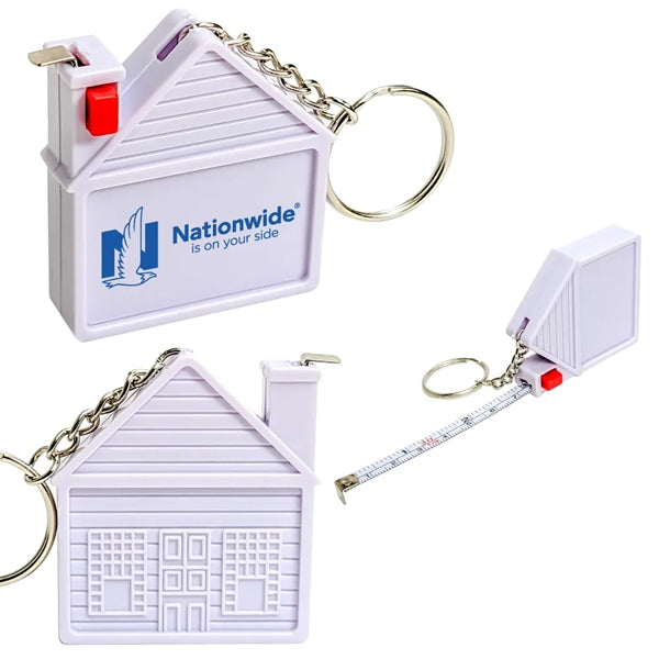 House Shape Measuring Tape with Pad and Pen Keychain