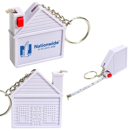 House Shape Measuring Tape with Pad and Pen Keychain
