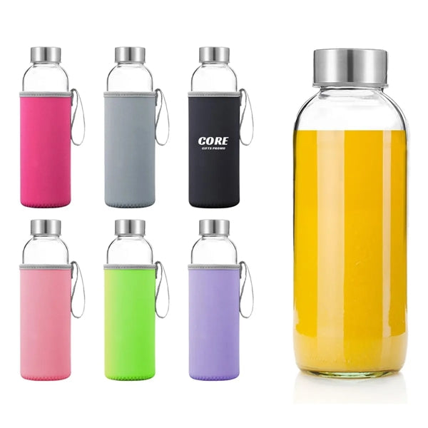18 oz Glass Water Bottles with Sleeves