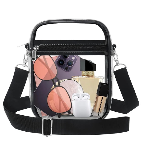 Transparent Crossbody Bag with Adjustable Strap for travel.