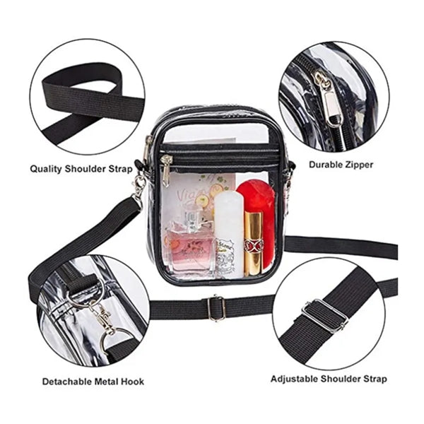 Transparent Crossbody Bag with Adjustable Strap for travel.