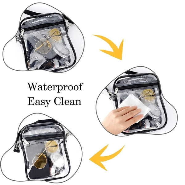 Transparent Crossbody Bag with Adjustable Strap for travel.
