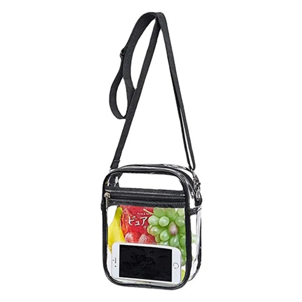 Transparent Crossbody Bag with Adjustable Strap for travel.