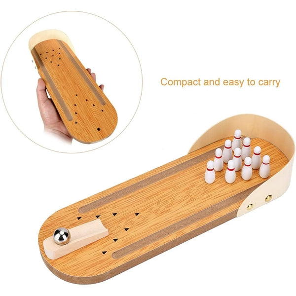 Mini Wooden Desktop Tabletop Ten-pin Bowling Game Set