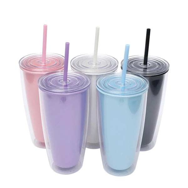 Double Wall Plastic Straw Cup