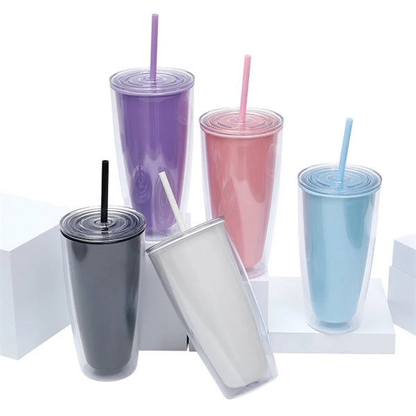 Double Wall Plastic Straw Cup
