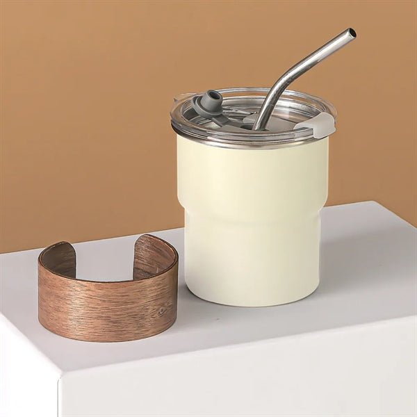 10 oz Stainless Steel Camping Cup With Straw Lid and Holder
