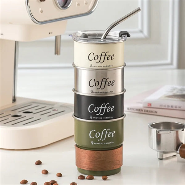 10 oz Stainless Steel Camping Cup With Straw Lid and Holder