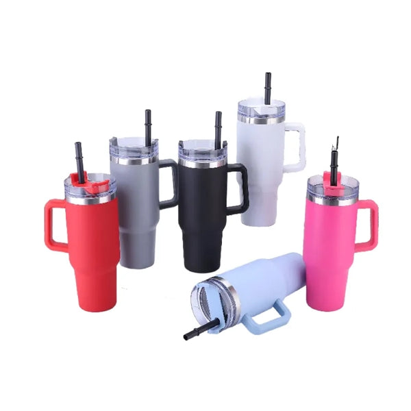 40 oz Stainless Steel Tumbler with Handle and Straw Lid