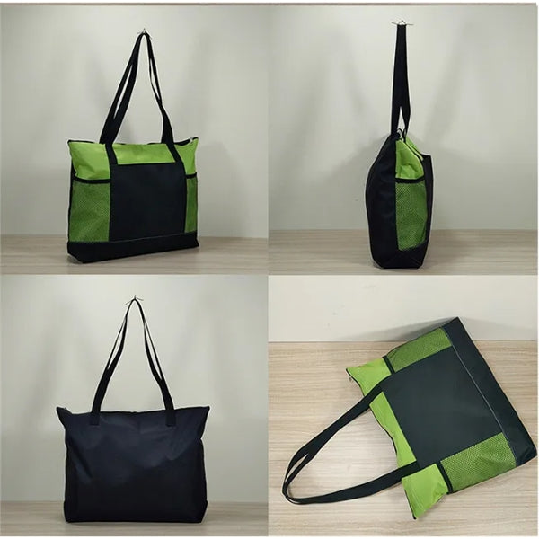 Oxford Tote Bag With Two Mesh Pockets