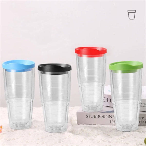 24Oz Double Wall Plastic Clear Insulated Tumbler
