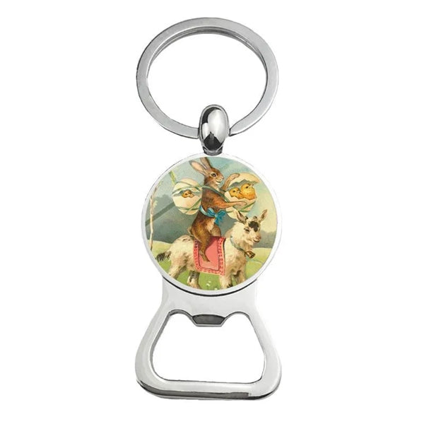 Happy Easter Bunny Beer Bottle Cap Opener Key Chain Ring