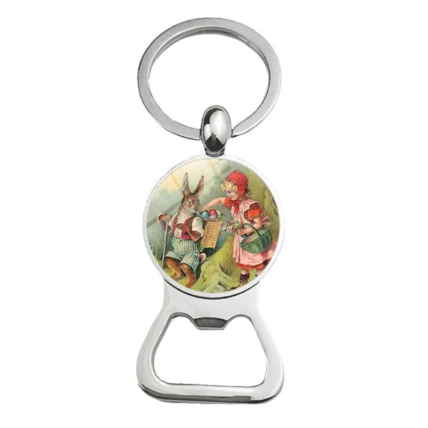 Happy Easter Bunny Beer Bottle Cap Opener Key Chain Ring
