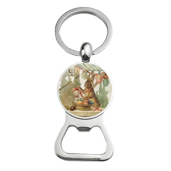 Happy Easter Bunny Beer Bottle Cap Opener Key Chain Ring