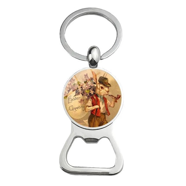 Happy Easter Bunny Beer Bottle Cap Opener Key Chain Ring