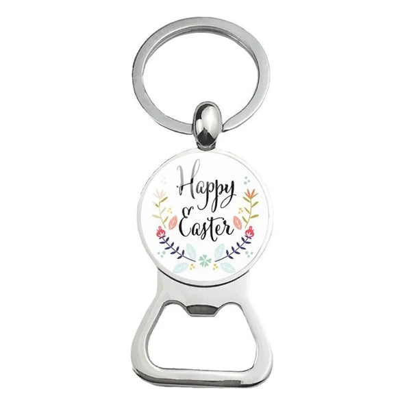 Happy Easter Bunny Beer Bottle Cap Opener Key Chain Ring