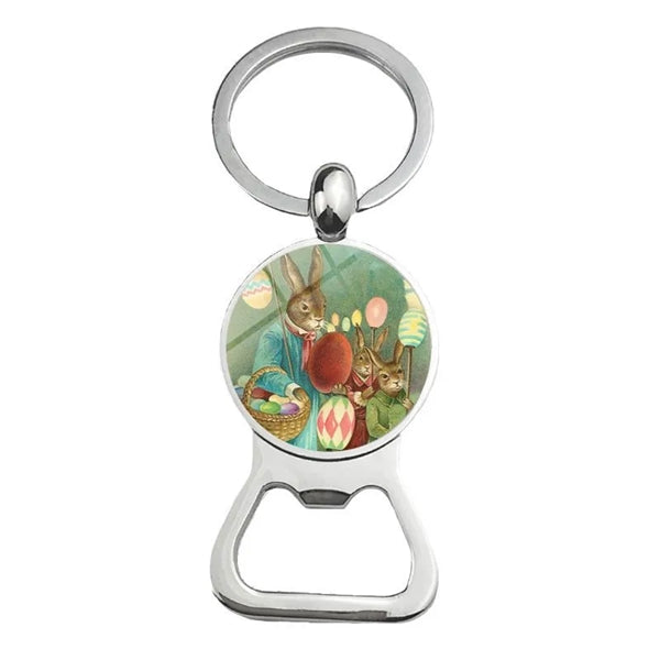 Happy Easter Bunny Beer Bottle Cap Opener Key Chain Ring