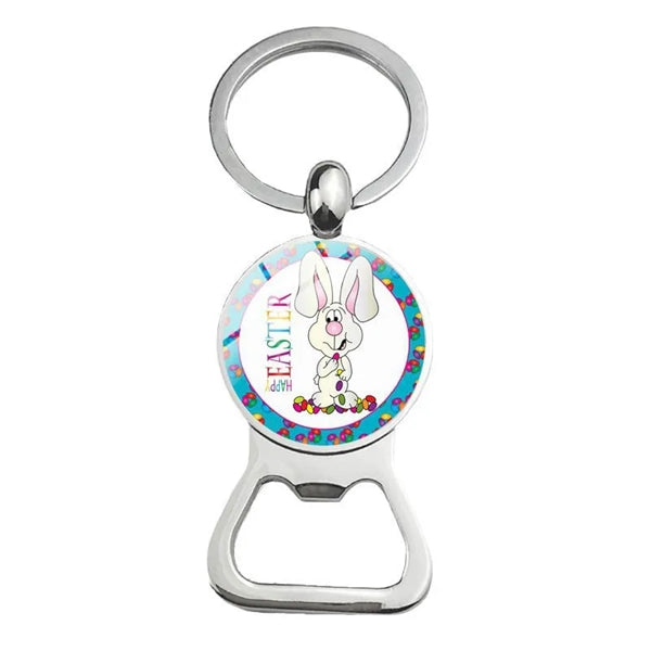 Happy Easter Bunny Beer Bottle Cap Opener Key Chain Ring
