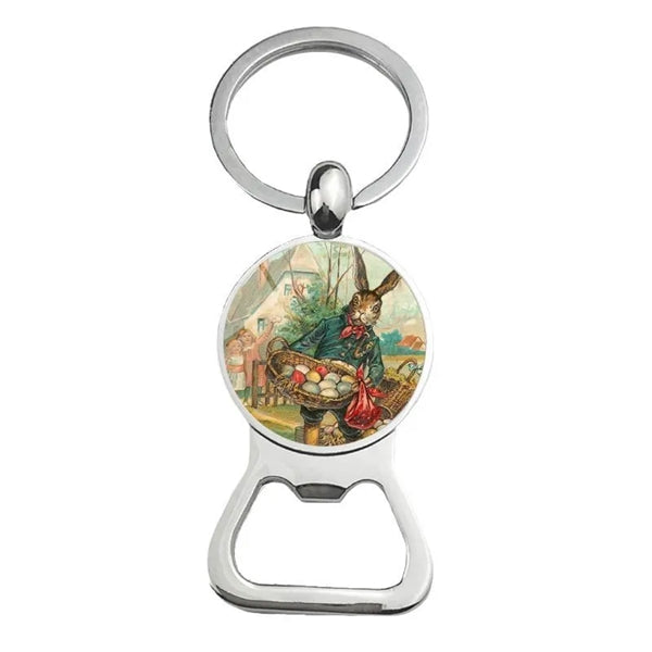 Happy Easter Bunny Beer Bottle Cap Opener Key Chain Ring
