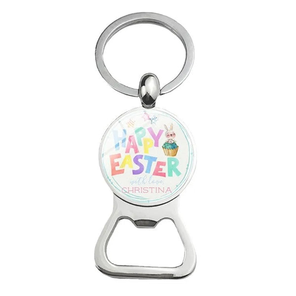 Happy Easter Bunny Beer Bottle Cap Opener Key Chain Ring
