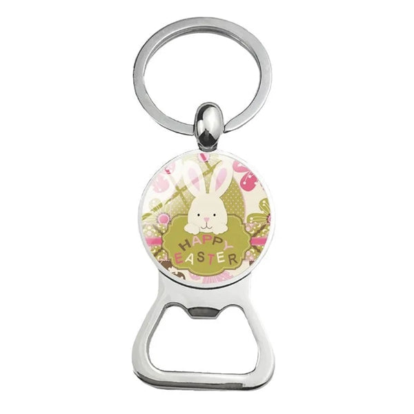 Happy Easter Bunny Beer Bottle Cap Opener Key Chain Ring