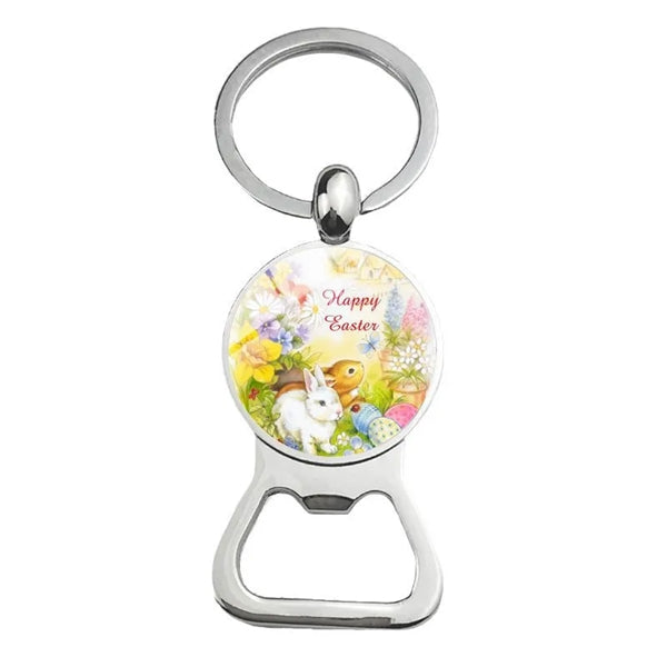 Happy Easter Bunny Beer Bottle Cap Opener Key Chain Ring